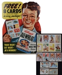 1946 Kelloggs All-Wheat "Series 2" Store Display Sign, 8-Card Uncut Sheet and Other Cards (8) with Hockey Ones