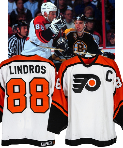 Eric Lindros 1995-96 Philadelphia Flyers Game-Worn Captains Jersey from His Personal Collection with His Signed LOA - 47-Goal Season! - Photo-Matched!