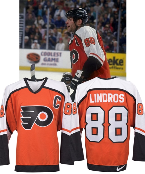 Eric Lindros 1997-98 Philadelphia Flyers Game-Worn Captains Jersey with His Signed LOA - Photo-Matched!