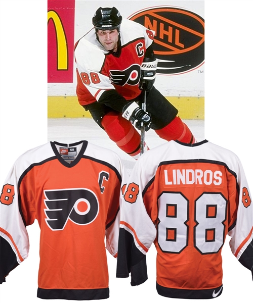 Eric Lindros 1997-98 Philadelphia Flyers Game-Worn Captains Jersey with His Signed LOA - Customized Sleeves!