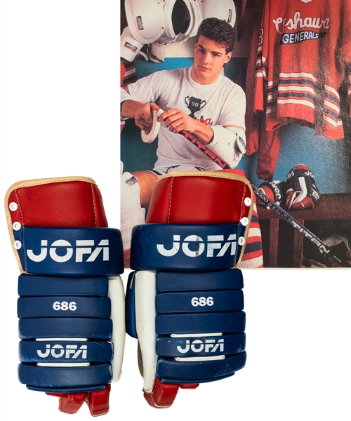 Eric Lindros Circa 1990-91 Oshawa Generals Game-Worn Jofa Gloves with His Signed LOA