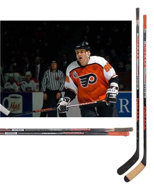 Eric Lindros 1992-93 Philadelphia Flyers Game-Used Rookie Season Titan Sticks (2) with His Signed LOA