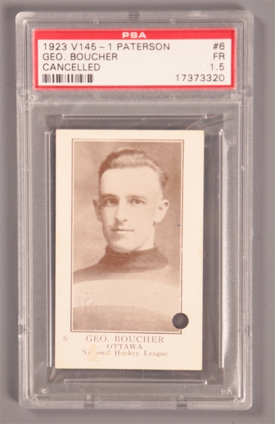 1923-24 William Patterson V145-1 (Cancelled) Hockey Card #6 HOFer George Boucher RC - Graded PSA 1.5