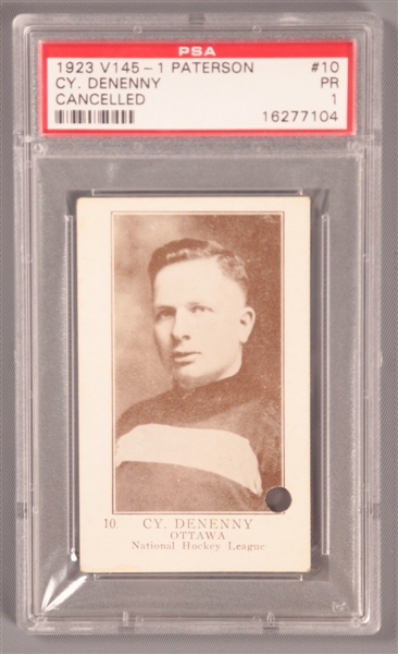 1923-24 William Patterson V145-1 (Cancelled) Hockey Card #10 HOFer Cy Denneny RC - Graded PSA 1 - Highest Graded!