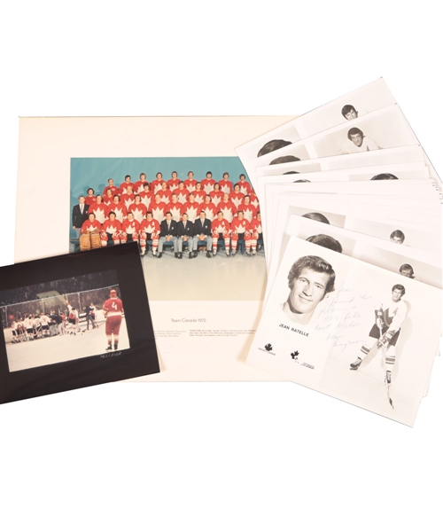 Jean Ratelles 1972 Team Canada Official Team Photo Plus Team Canada Media Photo Collection of 42 with His Signed LOA