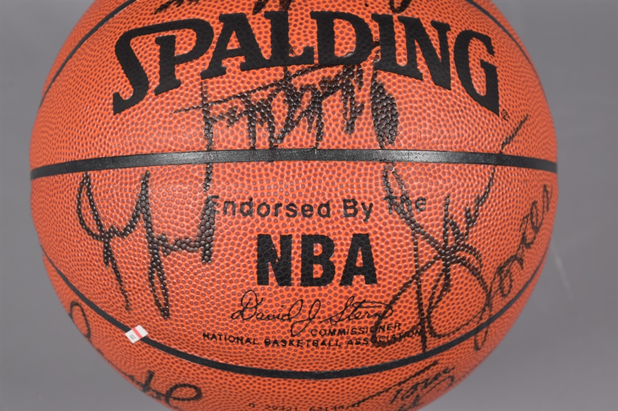 Boston Celtics Multi-Signed Basketball by 14 Including Bird, Jones, Russell and Sanders with JSA LOA