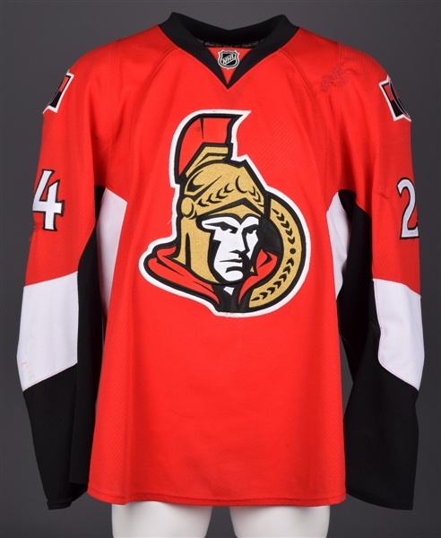 Anton Volchenkovs 2007-08 Ottawa Senators Game-Worn Playoffs Jersey - Team Repairs!