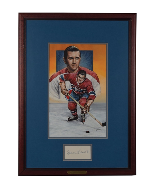 Maurice Richard Framed Original Doug West Artwork with Autograph (21" x 29")