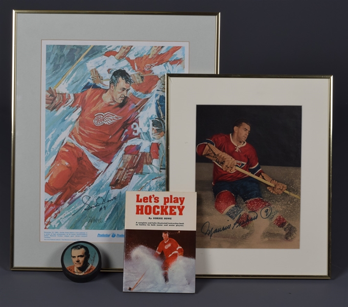 Gordie Howe and Maurice Richard Single-Signed Framed Displays plus Richard Signed Puck