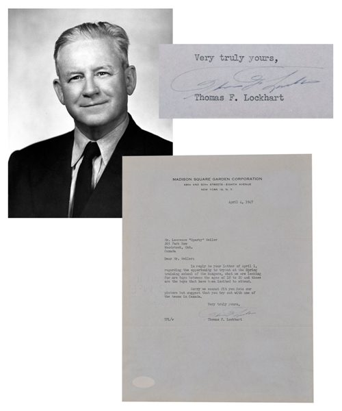 Deceased HOFer Thomas "Tommy" Lockhart Signed Madison Square Garden Letterhead with JSA COA