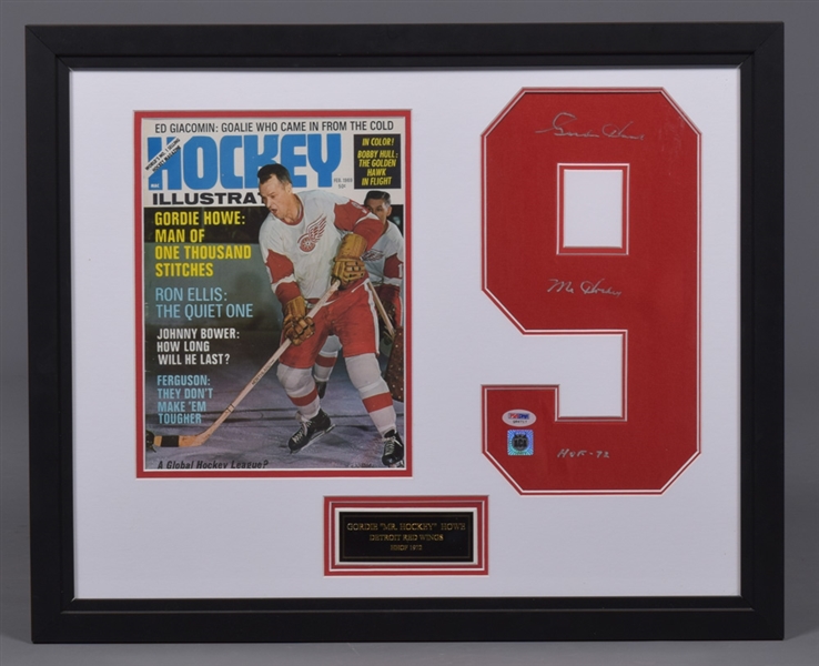 Gordie Howe Detroit Red Wings Signed #9 Jersey Number Framed Display (18 ¼” x 22 ¼”) - PSA/DNA Certified 
