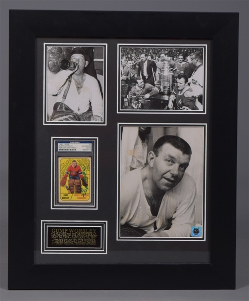 Gump Worsley Montreal Canadiens Framed Display Including Signed 1967-68 Topps Hockey Card with LOA (17 ½” x 21 ½”) 