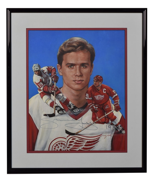 Steve Yzerman Signed Detroit Red Wings Original Doug West Framed Artwork (23" x 27") 