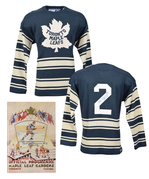 Deceased HOFer Red Horner Signed Toronto Maple Leafs Heritage Jersey and 1931-32 Inaugural Game Replica Program