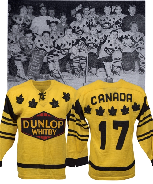 George Gosselins 1958 World Championships Whitby Dunlops Team Canada Game-Worn Wool Jersey - World Champions!