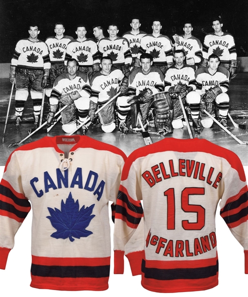 George Gosselins 1959 World Championships Belleville McFarlands Team Canada Game-Worn Wool Jersey - World Champions!