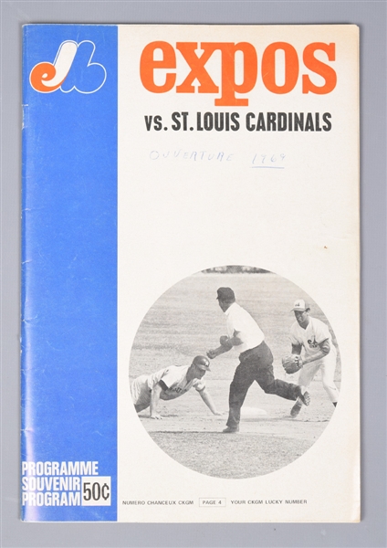 Montreal Expos 1969 First Home Game Program and 1969 Inaugural Home Opener Souvenir Ticket