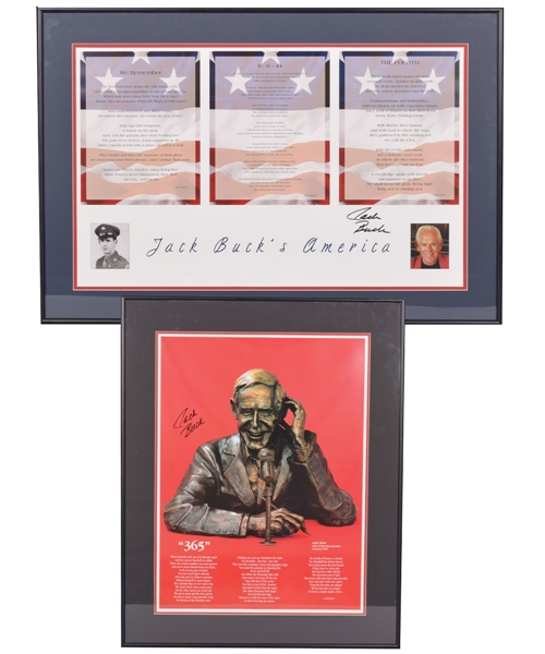 Deceased HOFer Jack Buck Signed Frame Collection of 2 with JSA LOAs