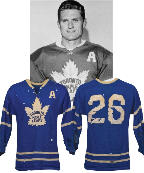 Allan Stanleys 1960-61 Toronto Maple Leafs Game-Worn Alternate Captains Wool Jersey - Photo-Matched!