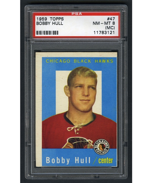 1959-60 Topps Hockey #47 HOFer Bobby Hull - Graded PSA 8 (MC)