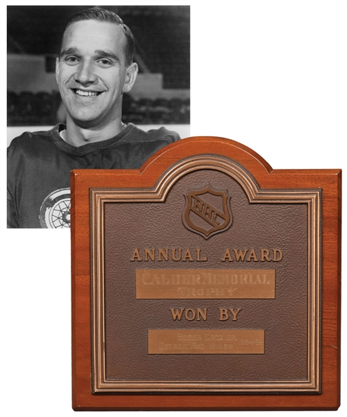 Roger Croziers 1964-65 Detroit Red Wings Calder Memorial Trophy Plaque