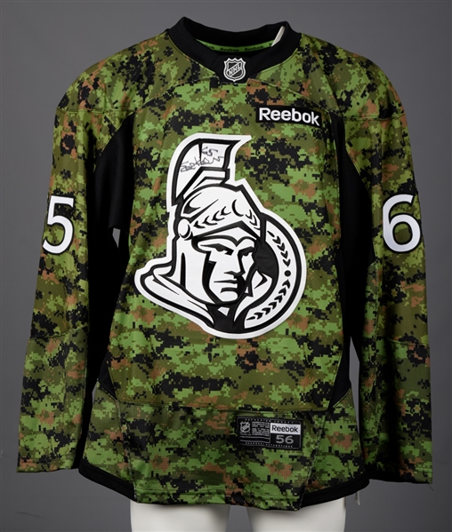 Erik Karlsson Signed Ottawa Senators "Military Night" Jersey with Team COA Plus Customized McFarlane Figurine