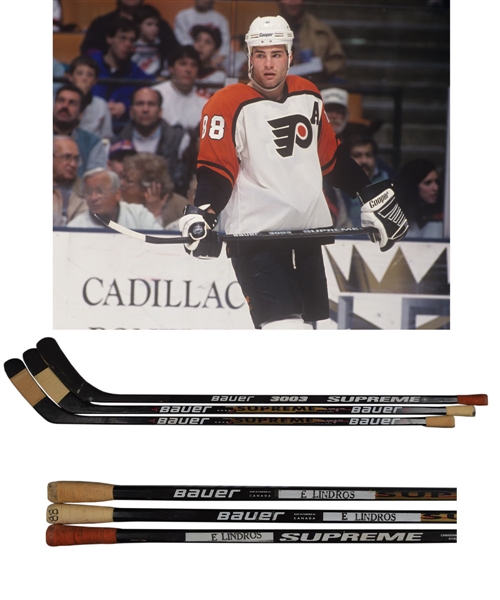 Eric Lindros 1993-94, 1995-96 and Mid-1990s Philadelphia Flyers Bauer Game-Used Sticks with His Signed LOA