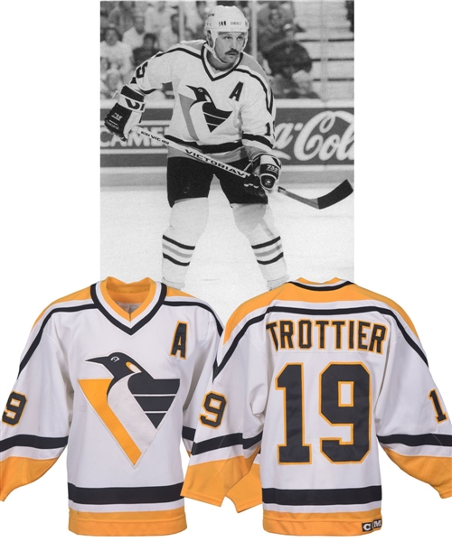 Bryan Trottiers 1993-94 Pittsburgh Penguins Game-Worn Alternate Captains Jersey - Team Repairs!