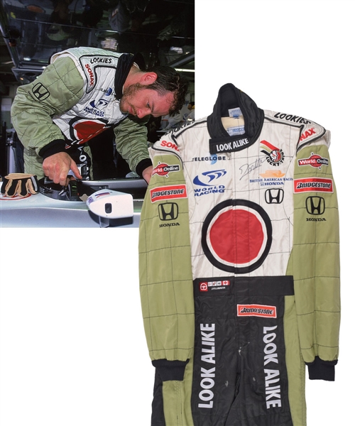 Jacques Villeneuves 2000 Lucky Strike BAR Honda F1 Team Signed Race-Worn Suit with His Signed LOA