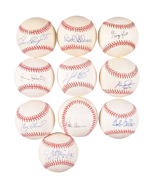 Single-Signed Baseball Collection of 10 with Slaughter, Gibson, Feller, Roberts and Marichal - All JSA Certified