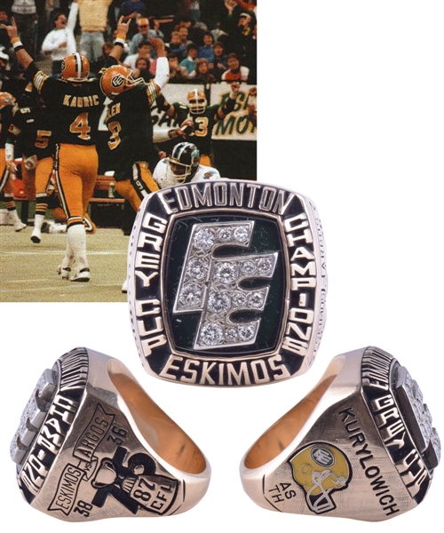 Gerry Kurylowichs 1987 Edmonton Eskimos Grey Cup Championship 10K Gold and Diamond Ring