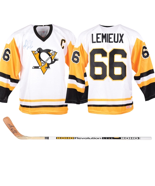 Mario Lemieux Signed Pittsburgh Penguins Jersey and Koho Revolution Stick with JSA LOAs