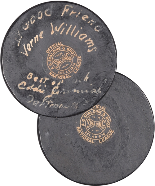 Vintage 1931-42 Spalding Official NHL Puck Signed by US Hockey Hall of Famer Eddie Jeremiah