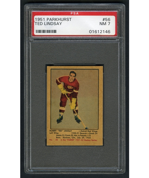 1951-52 Parkhurst Hockey Card #56 HOFer Ted Lindsay RC - Graded PSA 7