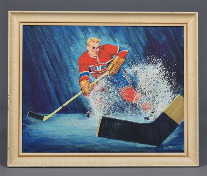 Vintage 1950s Montreal Canadiens Player Framed Oil Painting (18 ¼” x 22 ¼”) 