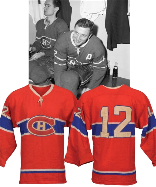 Dickie Moores 1962-63 Montreal Canadiens Game-Worn Wool Jersey - Team Repairs! - Photo-Matched!