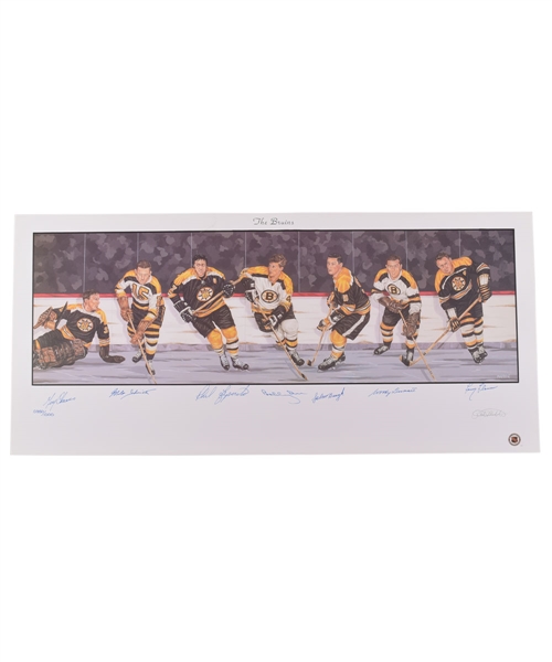Boston Bruins Limited-Edition Lithograph Autographed by 7 HOFers with LOA (18" x 39")