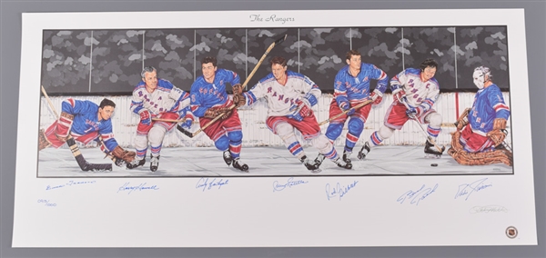 New York Rangers Limited-Edition Lithograph Autographed by 7 HOFers with LOA (18" x 39")