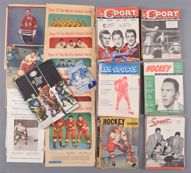 Vintage 1950s Hockey Magazines (65+), 1950s/1970s Hockey Calendar Pages (50+), 1970-71 Esso Power Players Complete Set in Hardcover Album and Much More!