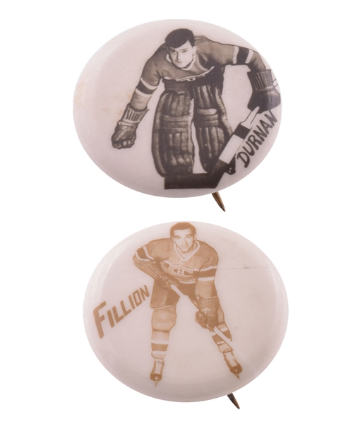 Bill Durnan and Bob Fillion 1948 Montreal Canadiens Pep Cereals Pins