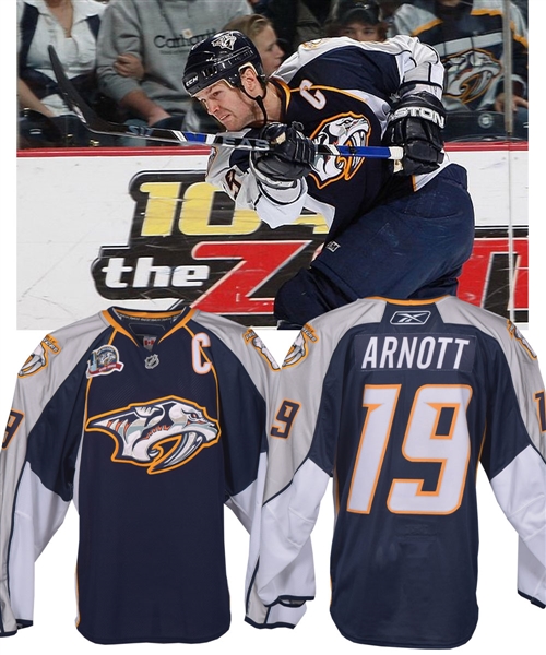 Jason Arnotts 2007-08 Nashville Predators Game-Worn Captains Jersey with LOA - 10th Season Patch!