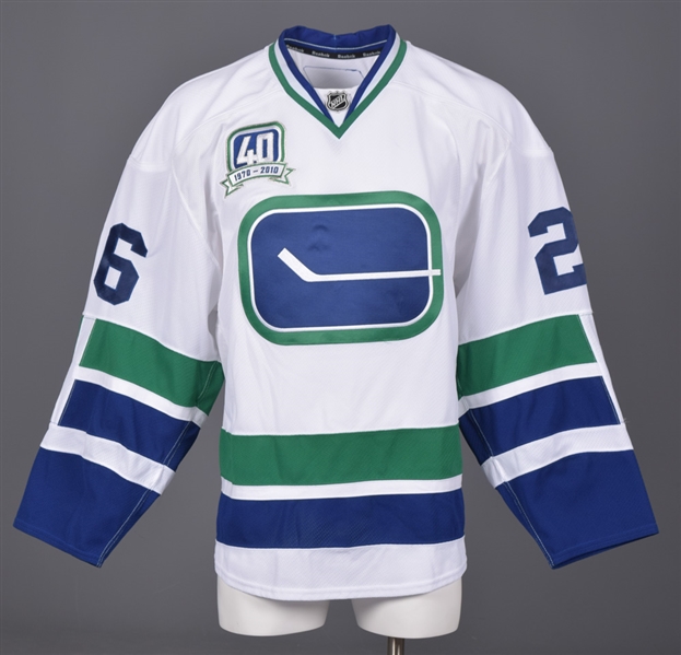 Mikael Samuelssons 2010-11 Vancouver Canucks 40th Anniversary Game-Worn Home Opener Jersey with Team COA