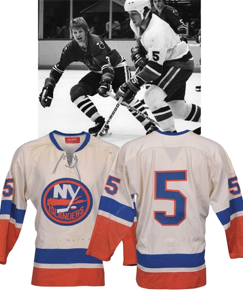 Denis Potvins Mid-1970s New York Islanders Game-Worn Jersey with LOA - Team Repairs!