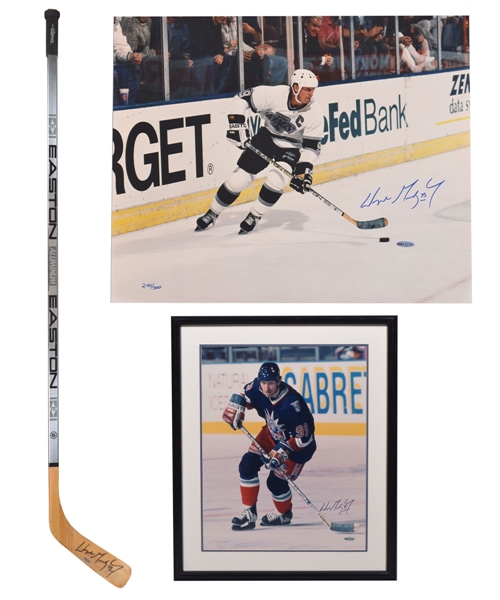 Wayne Gretzky Signed Easton Stick and Los Angeles Kings and New York Rangers Signed Photos - All from UDA