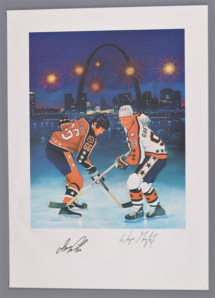 Wayne Gretzky and Mario Lemieux Dual-Signed "1988 NHL All-Star Game" Limited-Edition Lithograph #157/500 with LOA (20" x 28")