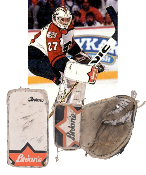 Ron Hextalls Early-1990s Philadelphia Flyers Brians Game-Used Blocker and Glove with LOA