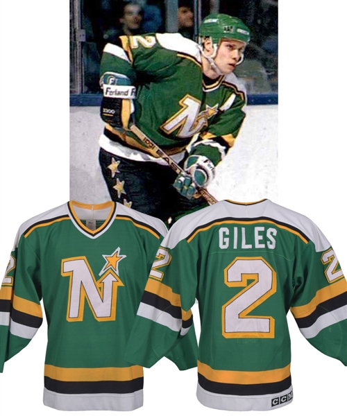 Curt Giles 1989-91 Minnesota North Stars Game-Worn Jersey with COA - Team Repairs!