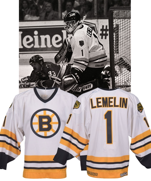 Rejean "Reggie" Lemelins 1988-89 Boston Bruins Signed Game-Worn Jersey - Team Repairs!