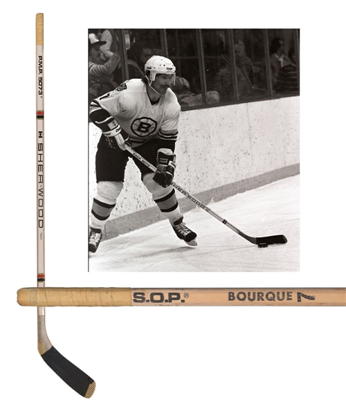 Ray Bourques 1982-83 Boston Bruins Signed Sher-Wood Game-Used Stick 