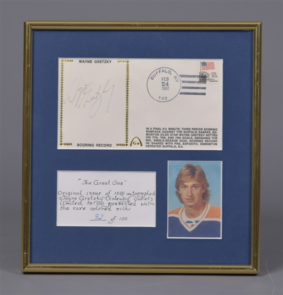 Wayne Gretzky Signed 1982 Limited-Edition Framed Cachet Plus Signed Limited-Edition "1851" Puck